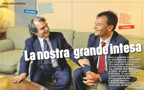 Stefano Fassina (PD, viceministro dell'economia del Governo Letta) e Renato Brunetta (capogruppo PDL alla Camera dei Deputati).