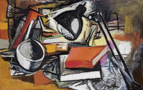 Renato Guttuso - Scrivania e libri - Olio su tela - cm. 57x90